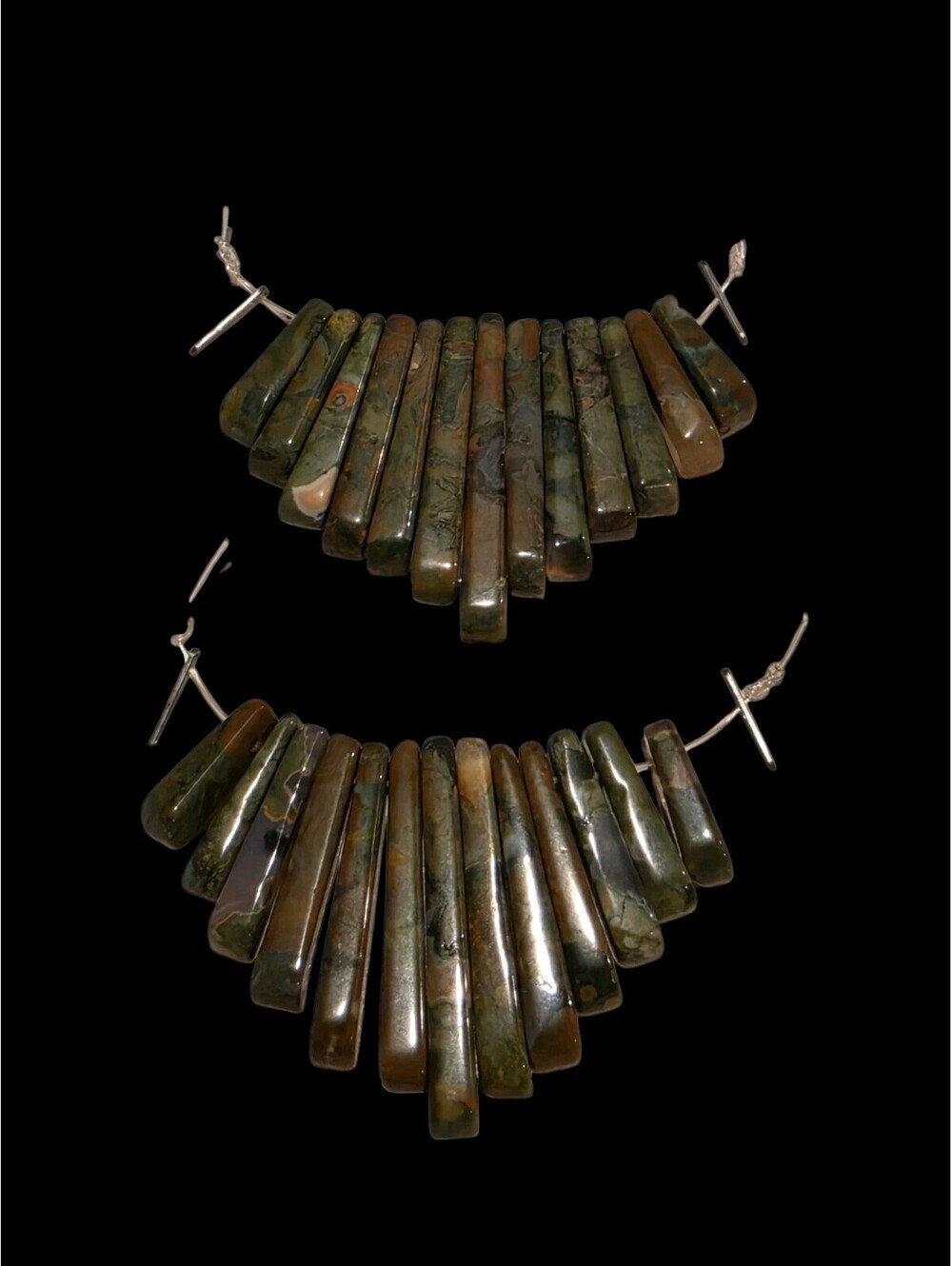 Natural Birdseye Rhyolite Carved Spike Fan Beads Graduated Focal Strands Lot